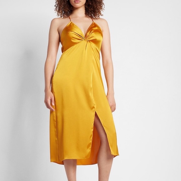 Express Golden Yellow Midi Twist Slip Dress - Picture 4 of 8